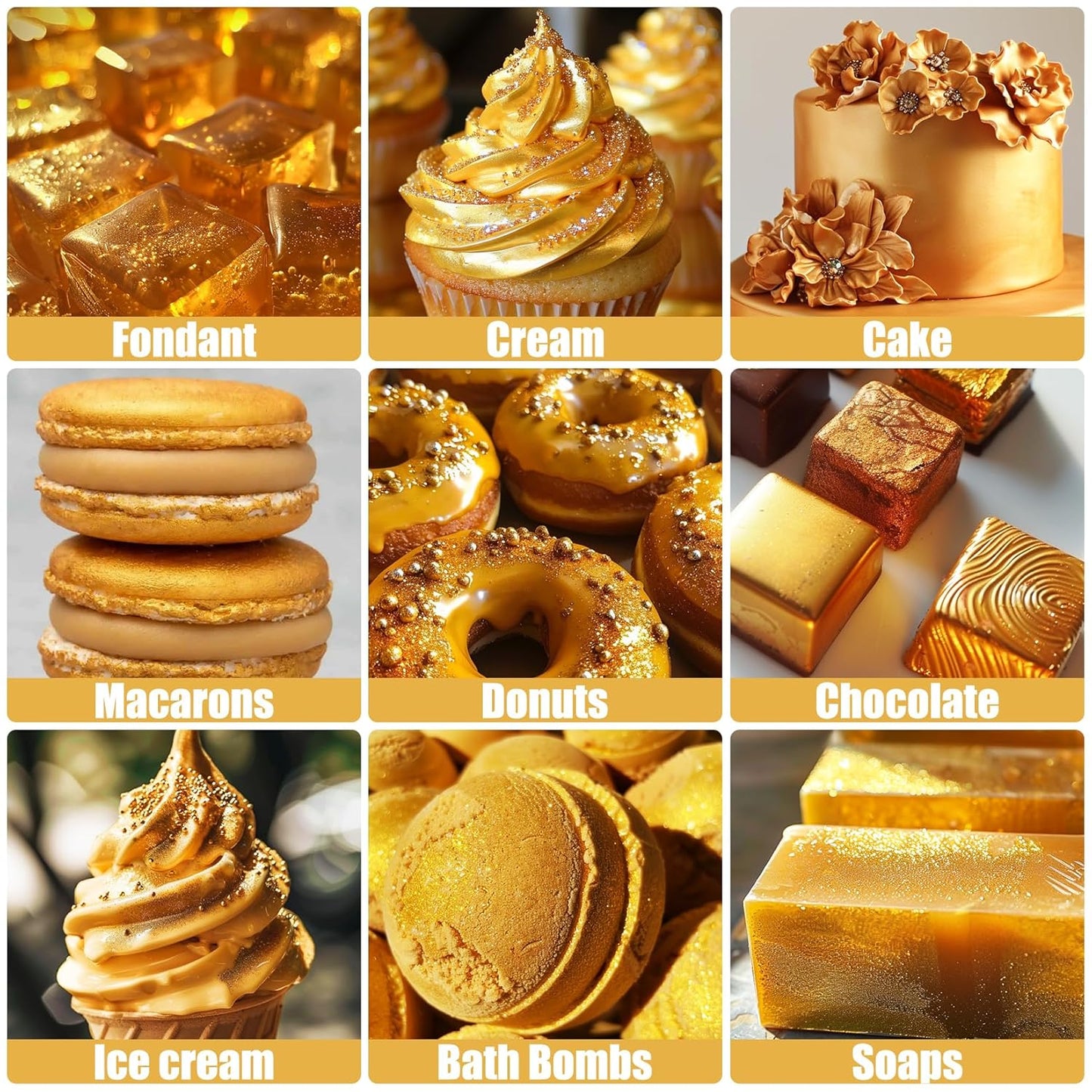 Oil Based Food Coloring for Chocolate - 50ml Gold Upgraded Edible Oil Based Food Dye for Cake Decorating, Baking, Candy Melts, Cookie, Icing Frosting, Fondant, Meringues - 1.69 Fl.Oz Bottles