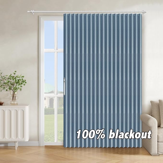 AJAZZ Blackout Accordion Door Curtain 98"x78" Blue - Image 9