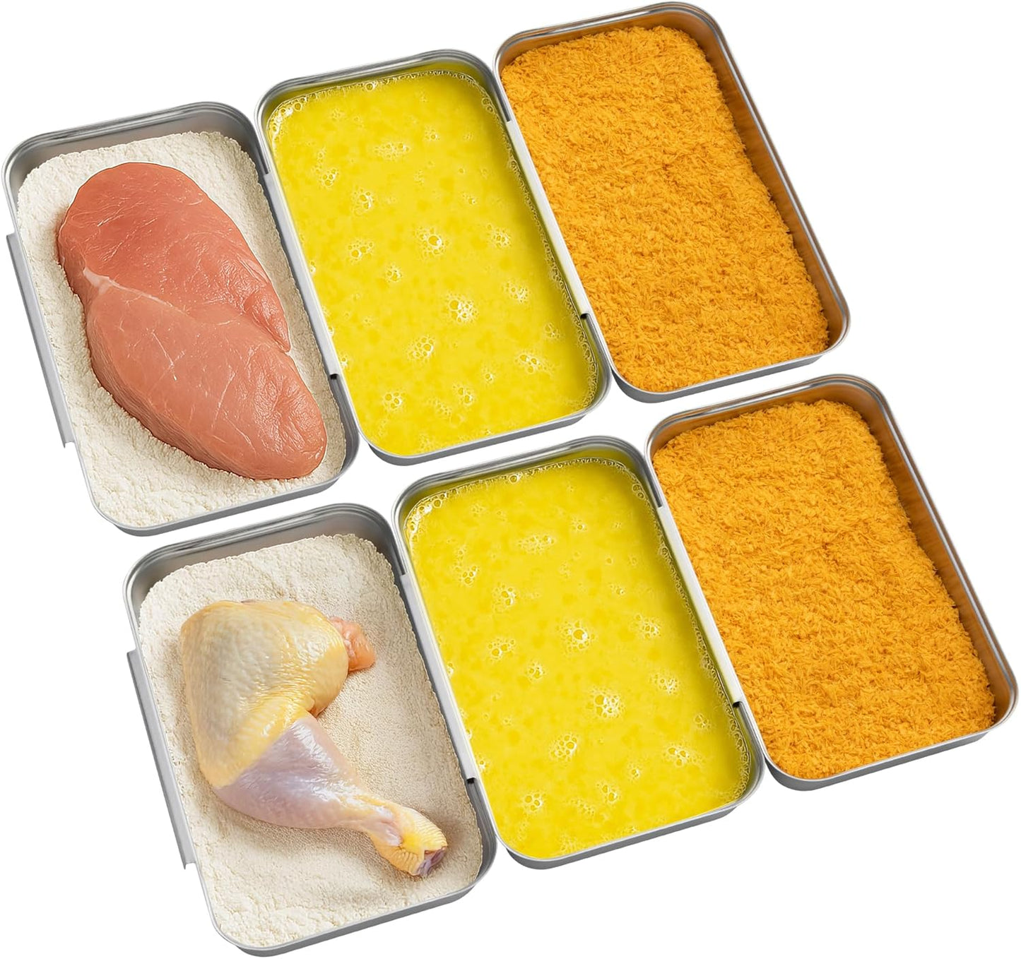 Navaris Stainless Steel Breading Trays, Set of 6 - Interlocking & Stackable Tray Design - 27x15cm Baking and Cooking Sheets - Oven and Dishwasher Ready for Versatile Kitchen Use