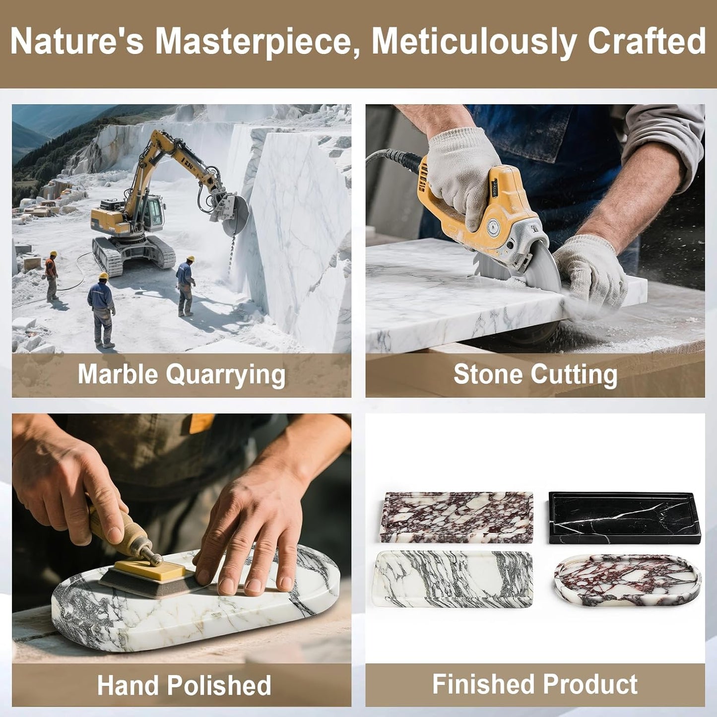 Natural Marble Vanity Tray - Moujings Genuine Marble Perfume Tray for Bathroom Decor, Stone Bathroom Vanity Organizer Tray for Kitchen Counter, Candles, Jewelry, Coffee, Makeup, Key