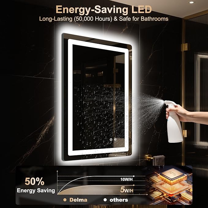Delma LED Bathroom Mirror with Lights, 30x20 Vanity Mirror - Image 8