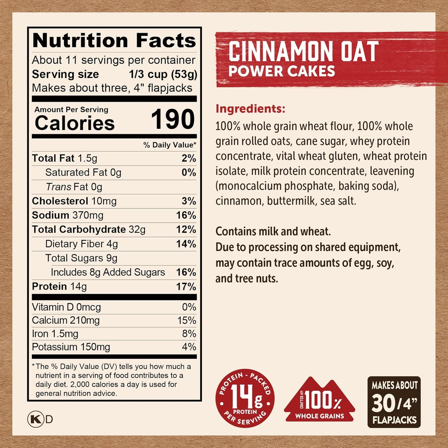 Kodiak Cakes Protein Pancake Power Cakes, Flapjack and Waffle Mix, Cinnamon Oat, 20 Ounce (Pack of 6) (10705599012683)