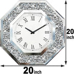 Wall Clock, Octagon Mirror Glass Clock, Cute Diamond 20-inch Non-Ticking Clock - Image 3