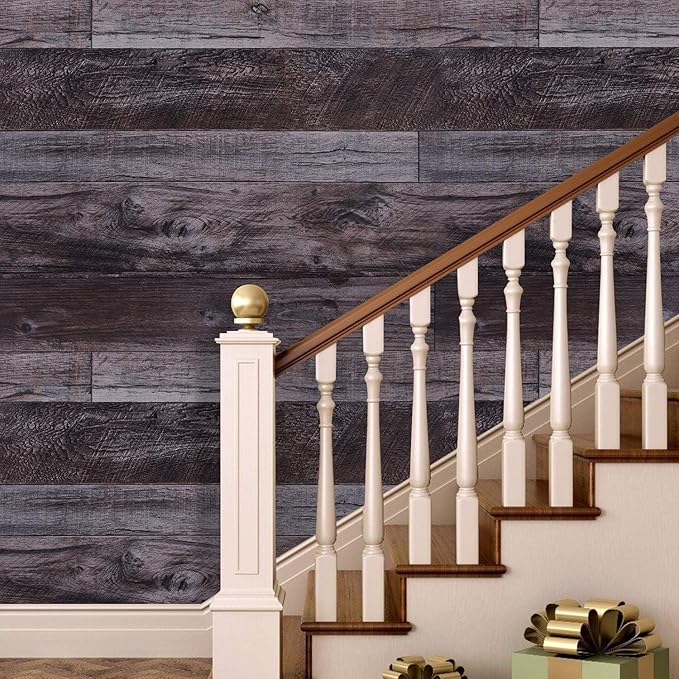 WENMER Grey Wood Peel and Stick Shiplap Self Adhesive Wallpaper - Image 3