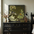 Framed Green Wall Art, Vintage Botanical Flower Bird Nature Canvas Prints - Image 4