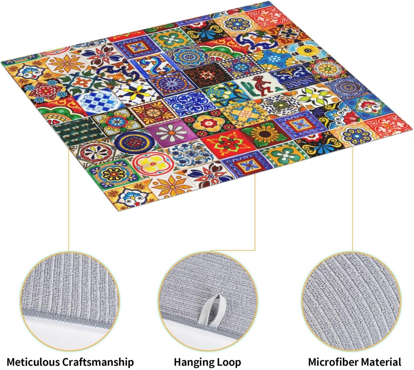 Bohemian Chic Floral Dish Drying Mat, Highly Absorbent Microfiber Kitchen Counter Pad Reusable Washable, 16*18"