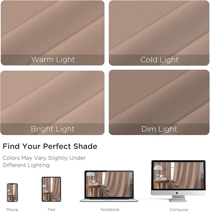 CUCRAF Khaki Blackout Curtains 90 inch Length 2 Panels Set, Rod Pocket Room - Image 4