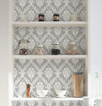 Peel and Stick Wallpaper Grey and White Damask Wallpaper - Image 6