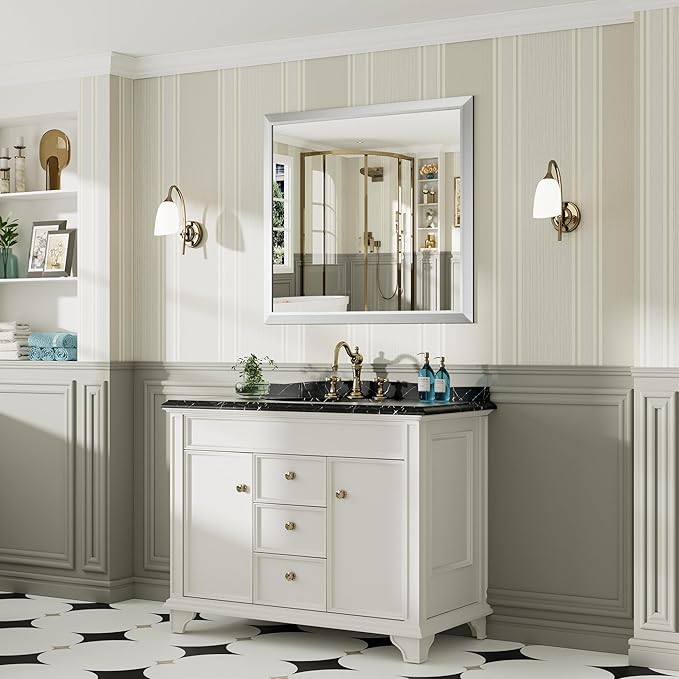 40x36 Inch Brushed Silver Bathroom Mirror - Image 4