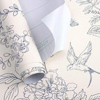 Froluya Cream White and Blue Floral Wallpaper Peel and Stick Wallpaper - Image 5