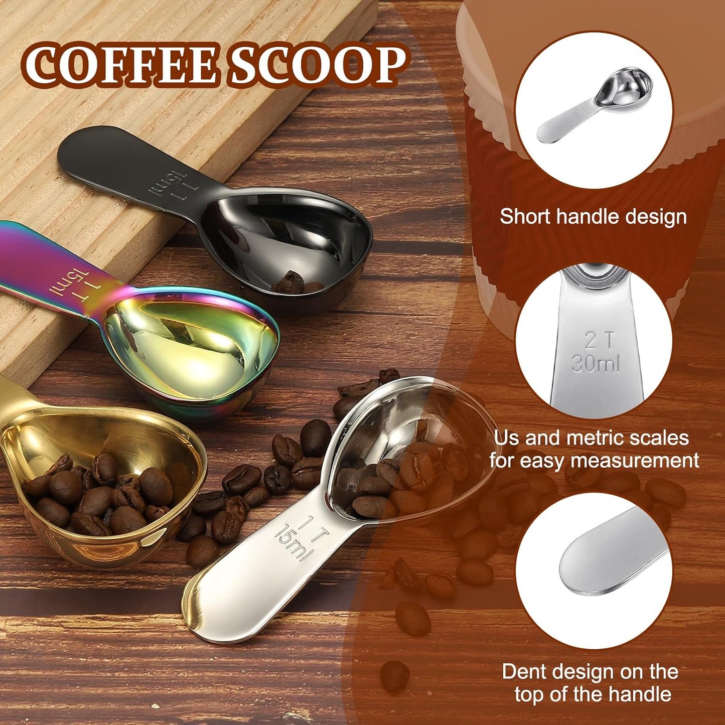 uxcell 2Pcs Stainless Steel Coffee Scoop, 30ml Short Handle Measuring Spoon for Ground Coffee Tea Sugar Kitchen Gifts, Silver