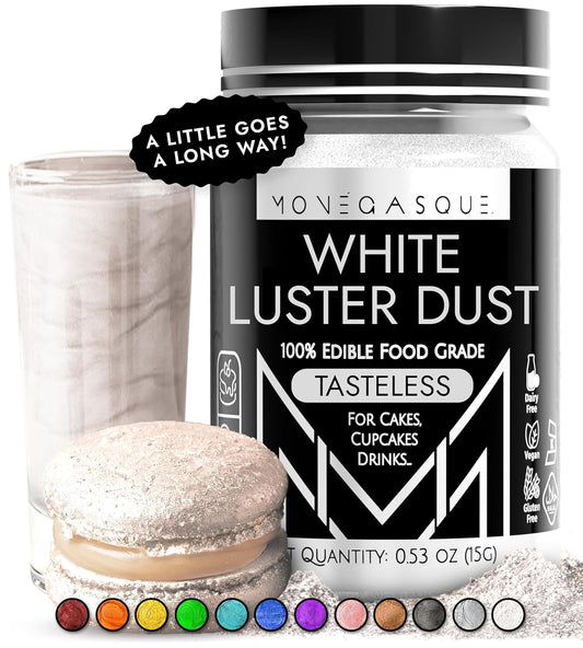 MONÉGASQUE White Edible Glitter for Drinks 15g – Edible Glitter for Cakes & Cocktails - Halloween Sprinkles White Luster Dust for Cocktail, Cake Decorating, Food Decorations Spray - Drink Shimmer