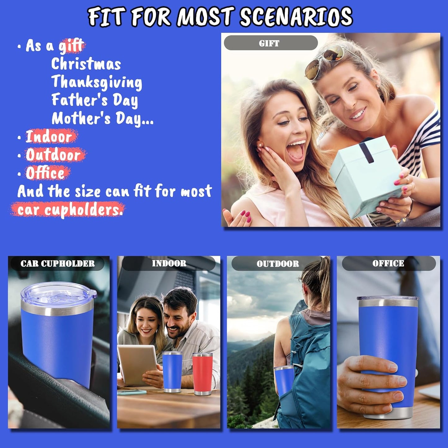 20 oz Tumbler with lid Double Wall Vacuum Insulated Tumblers Stainless Steel Coffee Mug Travel Coffee Tumbler Powder Coated Tumbler Cup Keep Hot&Cold - (Dark Blue 6 Pack)