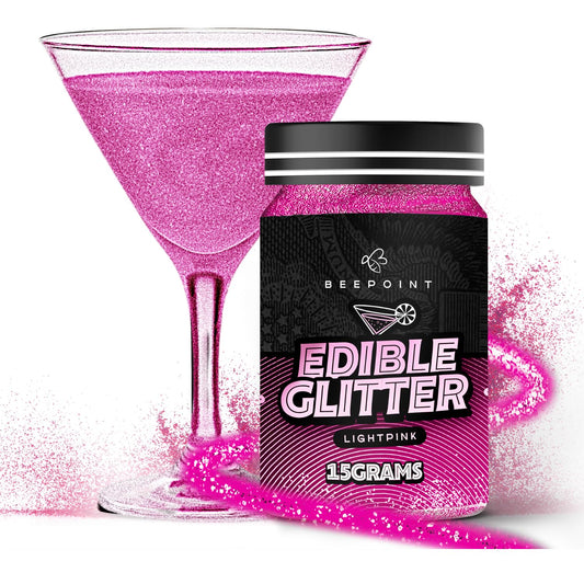 BeePoint Pink Edible Glitter for Drinks 15g - Food Grade, Vibrant Color Shimmer Powdered Dust for Drinks, Cocktails, Cake Decorating, Baking, Chocolates, Candy, Sweets, & Cookies - Vegan & Gluten Free