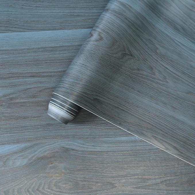 BOMENG Blue Wood Grain Wallpaper Peel and Stick Peacock Contact Paper by BOMENG
