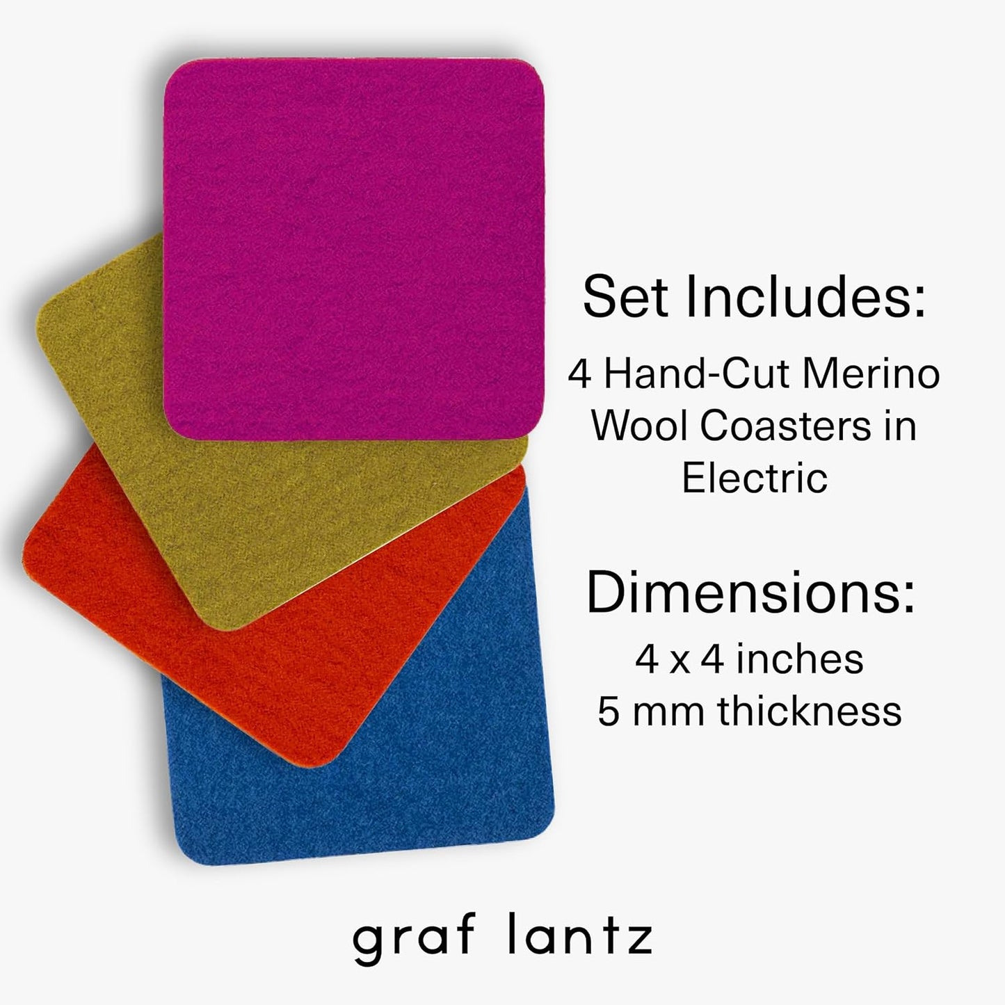 Graf Lantz - Bierfilzl Merino Wool Square Coasters Set of 4 - Electric (4"x4"x5mm) - Absorbs 30% of Weight, Natural German Wool - Heat Resistant, Sustainable, Reusable - Home Decor, Coffee Table Decor