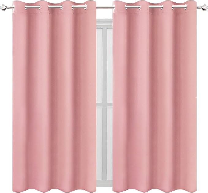 LEMOMO Pink Blackout Curtains/52 x 45 Inch Length Kids Curtains/Set of 2 Panels - Image 2