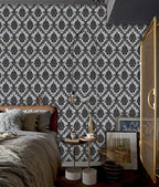 17.7" x 394" Black Peel and Stick Wallpaper Black Vintage Wall Paper - Image 2