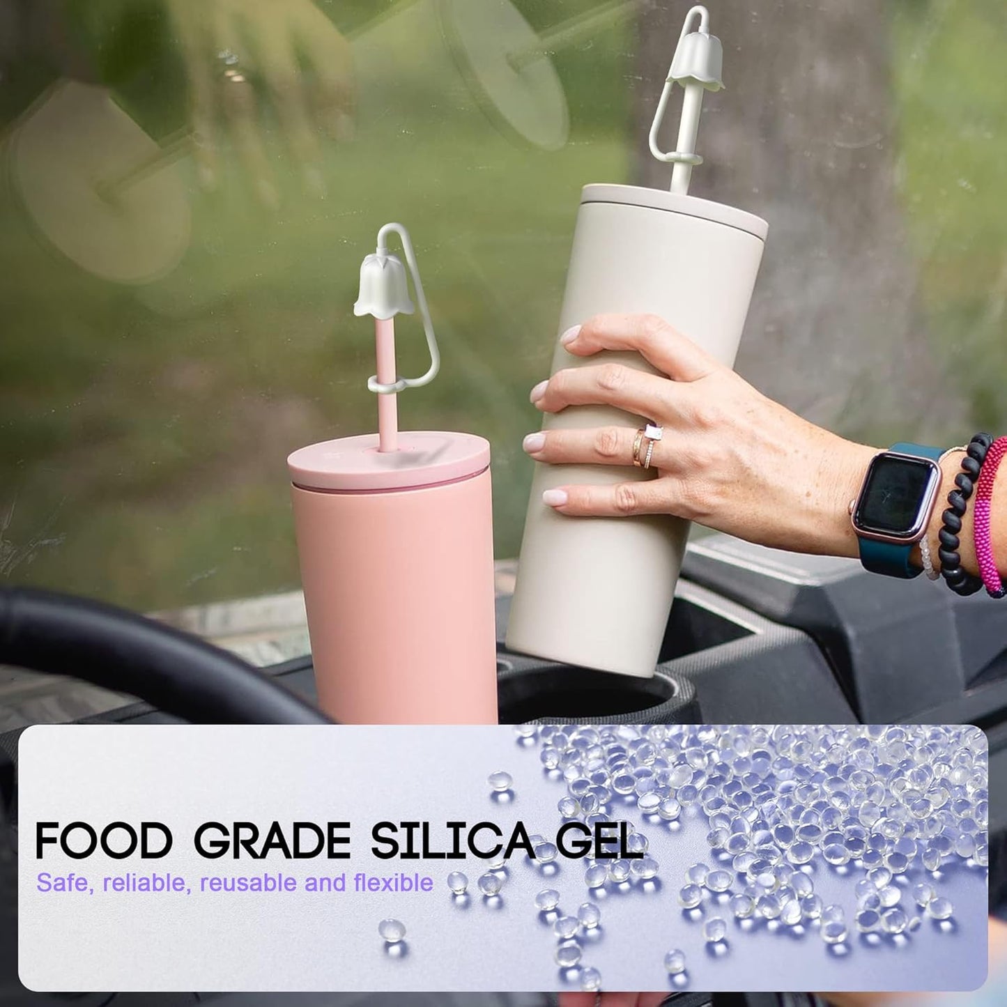 9Pcs Silicone Straw Covers for Stanley Yeti Tumbler Cup, Reusable Drinking Straw Cap Easy to Clean, Dust-Proof Flower Straw Topper Compatible for 6-10m/0.23-0.4inch Straws(White)