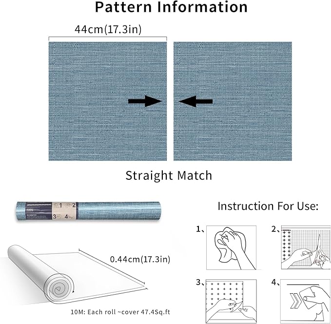 Simon&Siff Grey Blue Textured Grasscloth Peel and Stick Wallpaper 17.7"x394" - Image 8