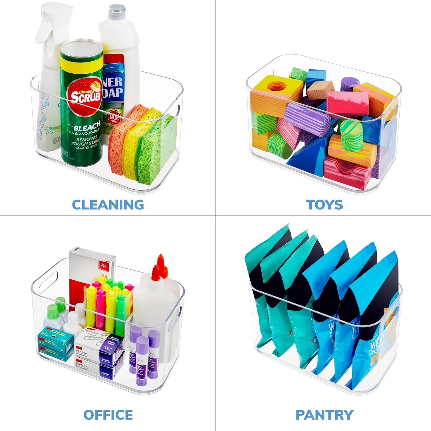 STORi Bliss 10" x 6" Open Clear Pantry Organizer Bin, Plastic Containers with Handle for Kitchen, Fridge, Cabinet, Closet, Bathrom, Undersink Storage Made in USA