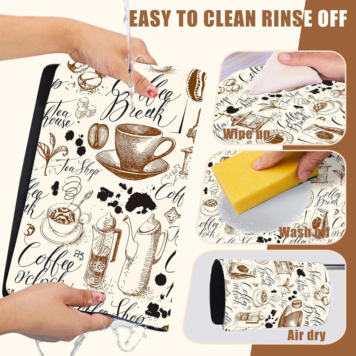 Dish Drying Mat - Absorbent Countertop Mat with Rubber Backing, Hide Stain, Dish Drainer Rack, 11.8 x 19.7 Inch