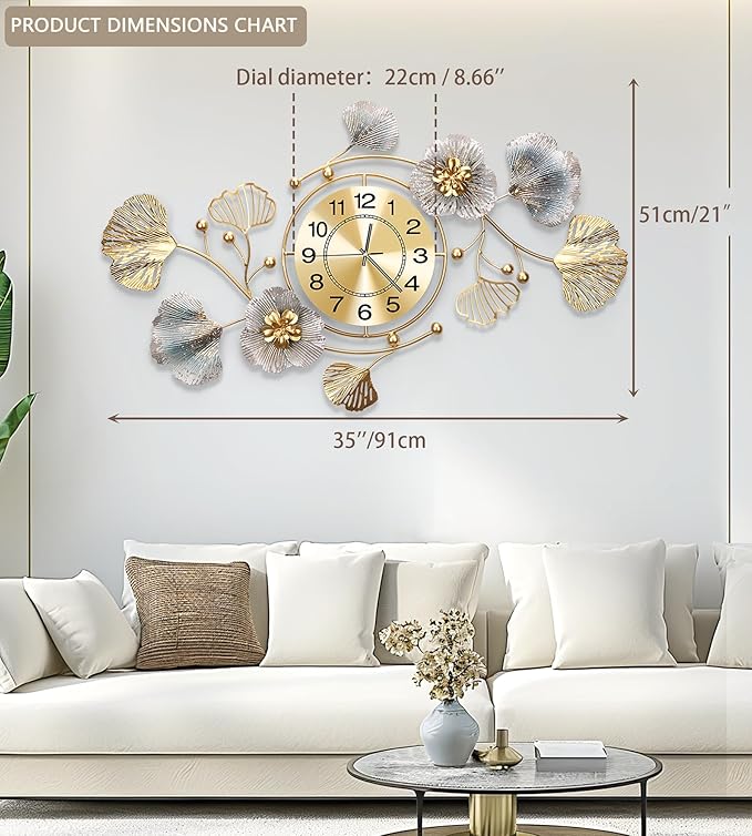 Clocks for Living Room, Large Wall Clock, 3D Silent Wall Clock, Retro Metal - Image 2