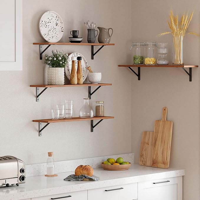 DINZI LVJ Long Wall Shelves, 31.5 Inch Wall Mounted Shelves Set of 2, - Image 5