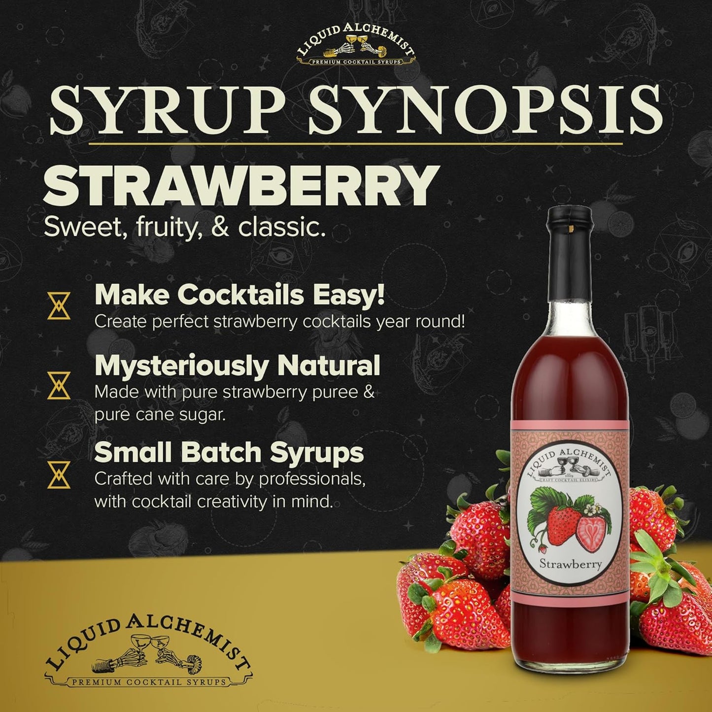 Liquid Alchemist Strawberry Syrup for Drinks - Real Ingredients Make our Strawberry Puree for Drinks a Perfect Margarita Mix - Our Flavored Syrup is Gluten & Dairy Free (12 oz)