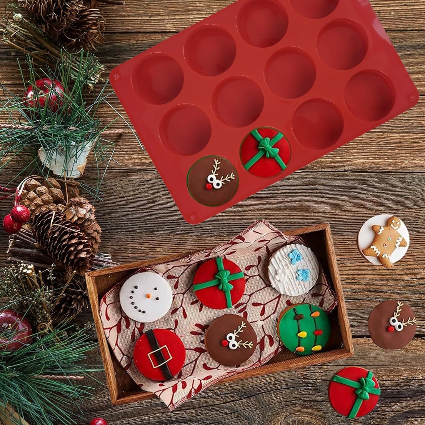 Round Chocolate Cookie Silicone Molds, New Size 12-Cavity Cylinder Chocolate Cover Cookie Silicone Molds for Candy Mini Cakes Jelly Baking (Green Red Blue)