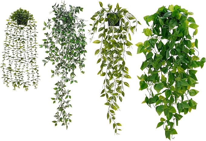 BLEUM CADE Fake Hanging Plants Mixed Set, Faux Hanging Potted Plants Greenery - Image 9