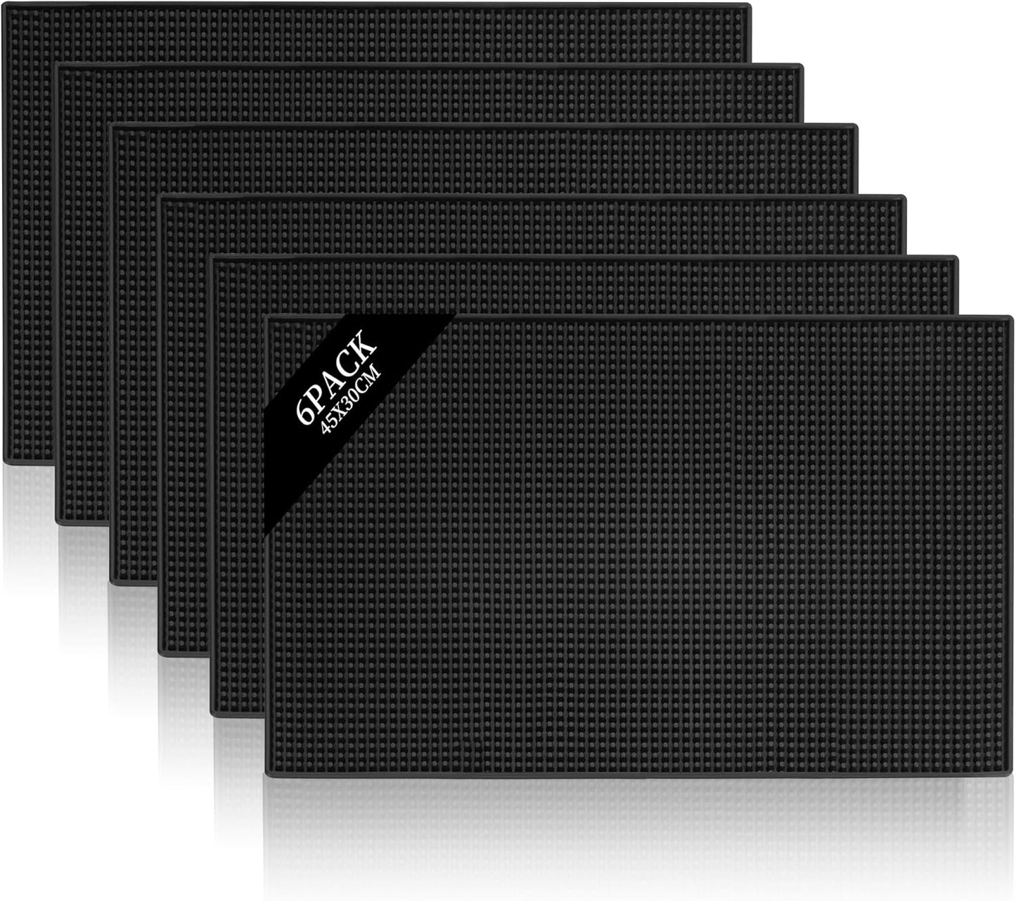 6 Pcs Rubber Bar Mat for Countertop 18 x 12 Inch Coffee Bar Mats Non Slip Silicone Bars Mats for Bartending,Drying Spill Mats for Restaurants,Black