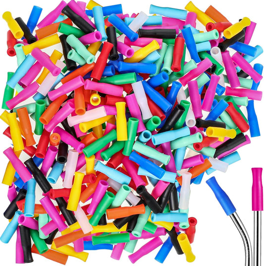 Zhehao 500 Pcs Silicone Straw Tip Multicolored Straw Tip Cover Reusable Silicone Cover Metal Tip for 6mm Outer Diameter Metal Stainless Steel, 11 Assorted Color
