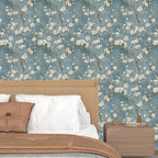 Blue Floral Wallpaper Peel and Stick Vintage White Flowers Contact Paper Vinyl - Image 6