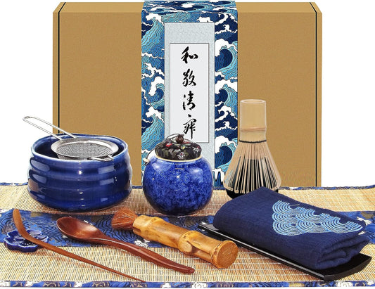 Artcome 12Pcs Japanese Matcha Tea Set - Bowl, Bamboo Whisk, Holder, Brush and Screen - Handmade Ceremony Kit for Traditional Tea Ceremony