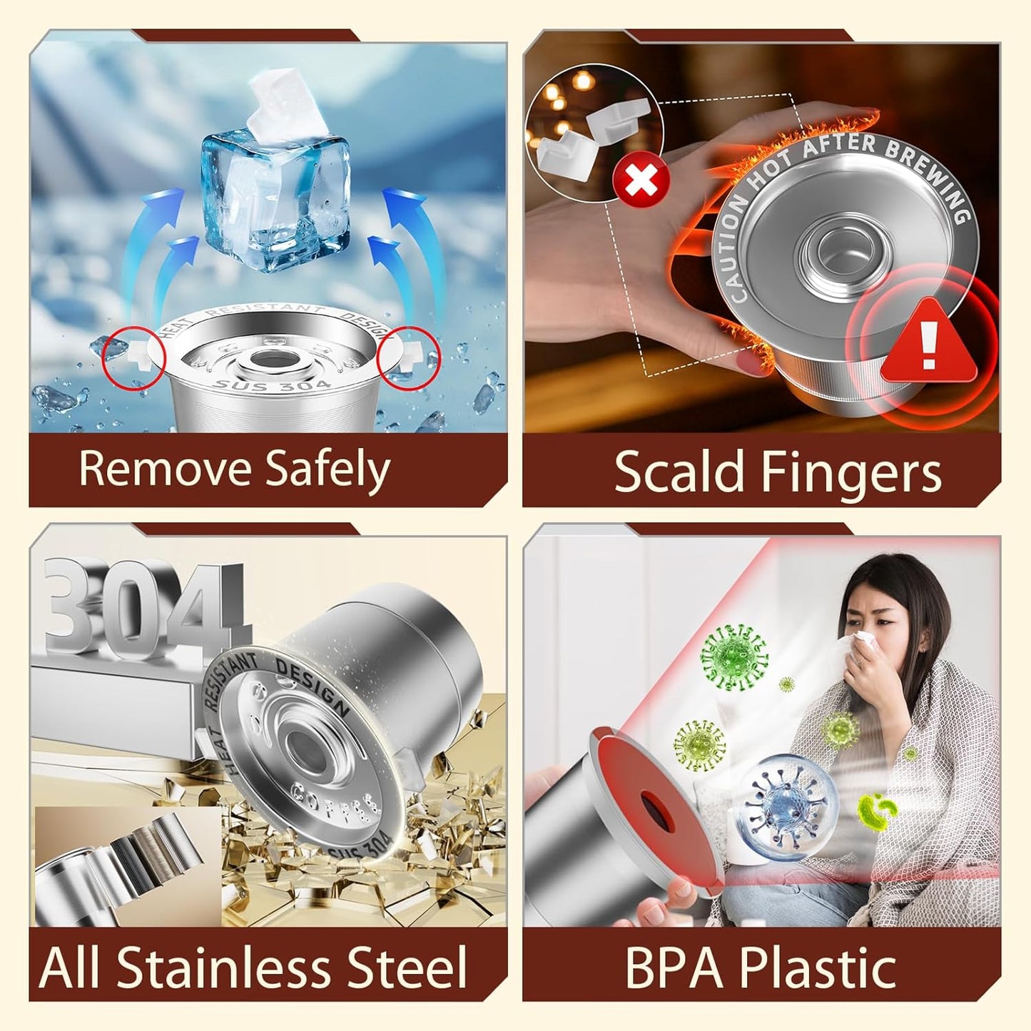 2 Pack Reusable K Cups Coffee Pods for Keurig 1.0: Stainless Steel Refillable K Cups - Reusable Coffee Filters for Keurig Coffee Machine, BPA-Free, SUS 304‌, Scoop, Heat Resistant Handles