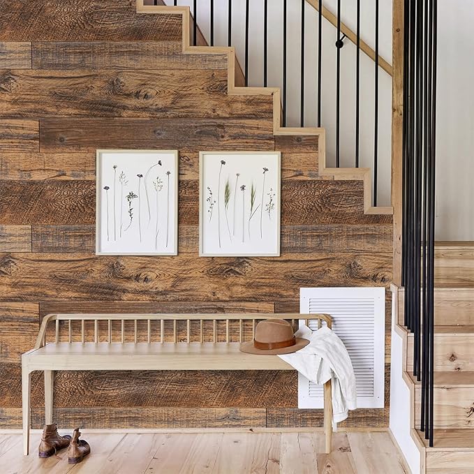 TANONE Wood Contact Paper Peel and Stick Wallpaper, Shiplap Wall Paper Wood - Image 2
