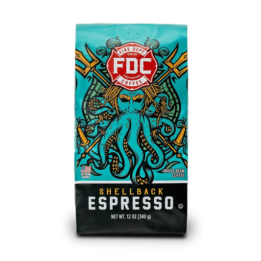 Fire Department Coffee - Gives Back to Firefighters - Bold & Smooth Shellback Espresso Coffee Beans - Roasted in the USA - Veteran Owned - 12 oz