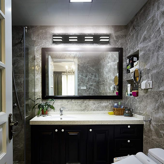 SOLFART Black Bathroom Light Fixtures 4 Lights Bathroom Vanity Light LED Vanity - Image 2