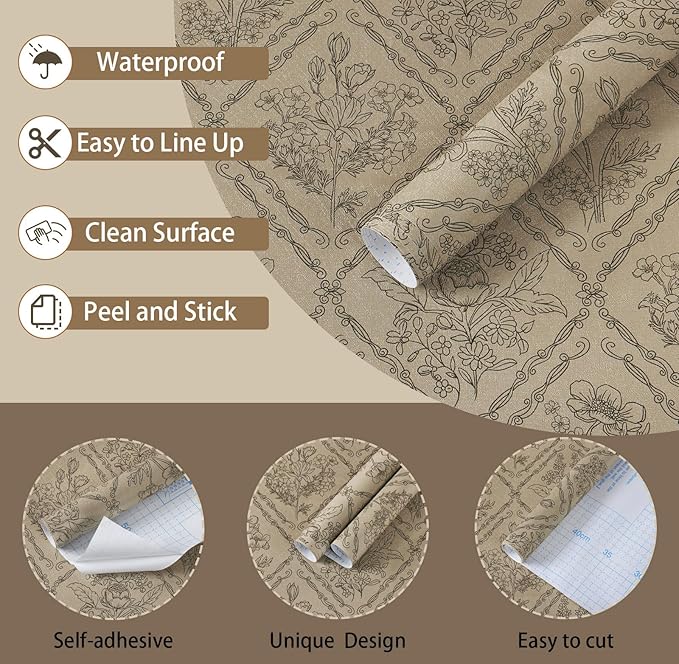 Toduso Peel and Stick Wallpaper Vintage Wall Paper Boho Contact Paper Neutral - Image 2