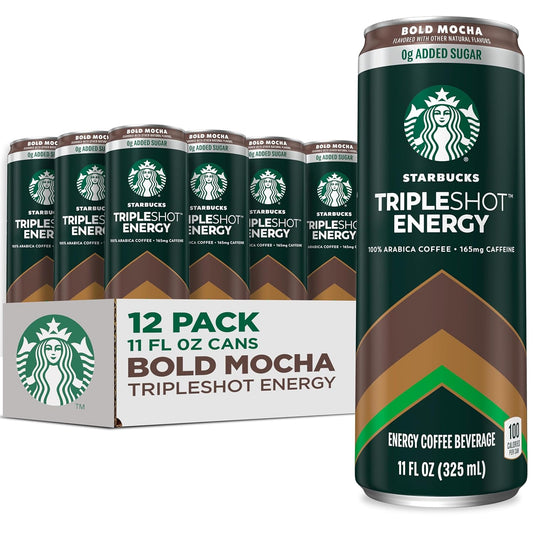 Starbucks Tripleshot Coffee Energy Drink, Bold Mocha, 11 fl oz Cans (12 Pack), Triple Blend, 165mg Caffeine, B Vitamins, Protein, Iced Coffee (Packaging and Formula May Vary)