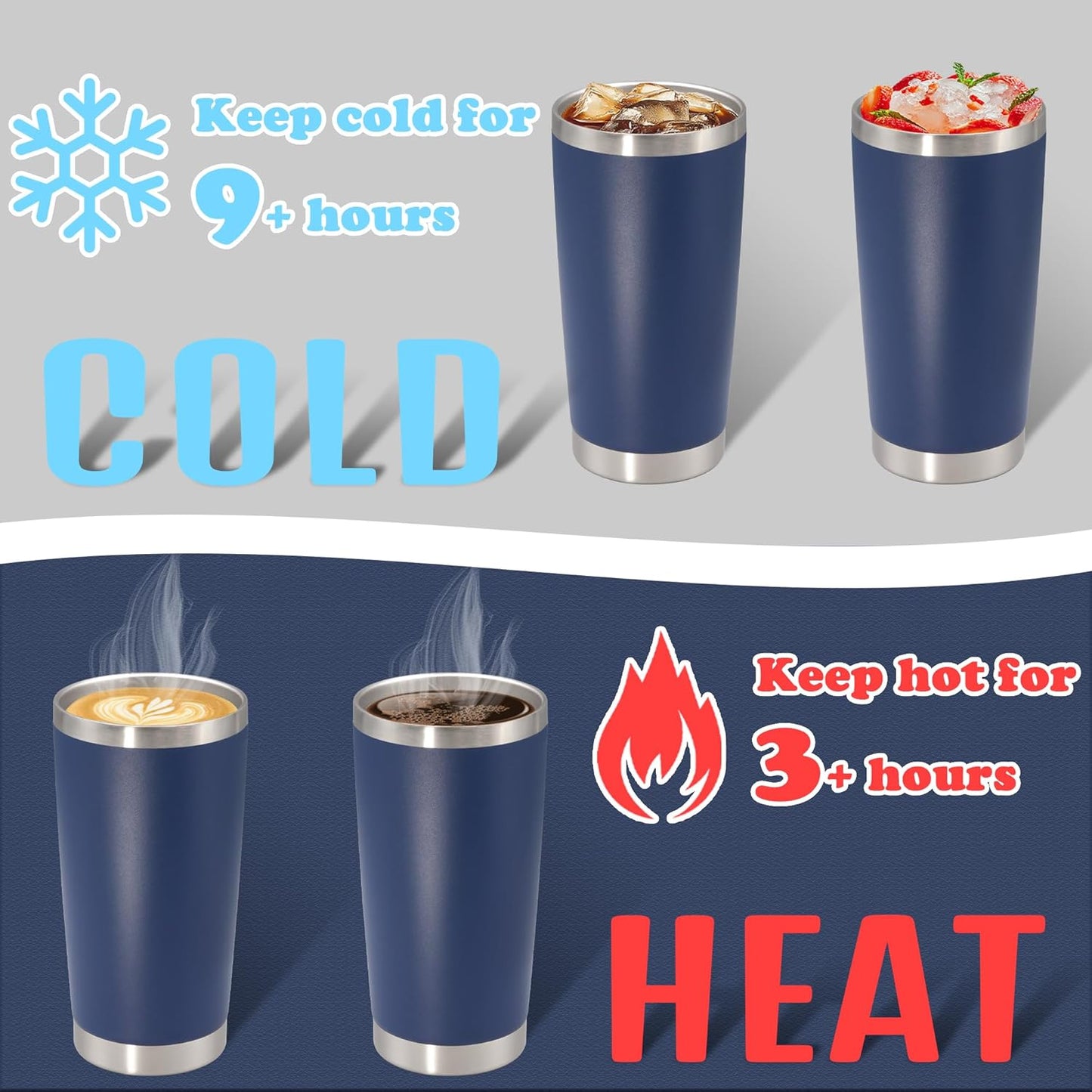 20 oz Tumbler with lid Double Wall Vacuum Insulated Tumblers Stainless Steel Coffee Mug Travel Coffee Tumbler Powder Coated Tumbler Cup Keep Hot&Cold - (Navy 6 Pack)