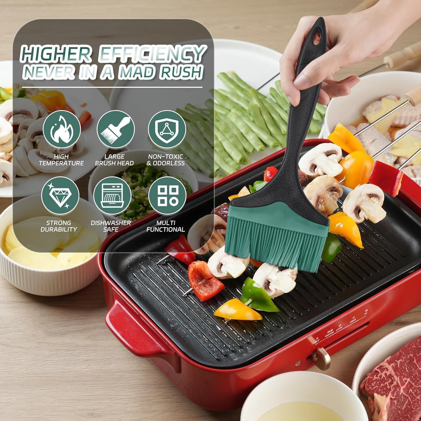 Large Silicone Grill Basting Brush - 3.95inch Extra Wide Silicone Basting Brush for Grilling,Heat Resistant Brushes Spread Oil Butter Sauce for Cooking Baking BBQ,Dishwasher Safe（Green 2）