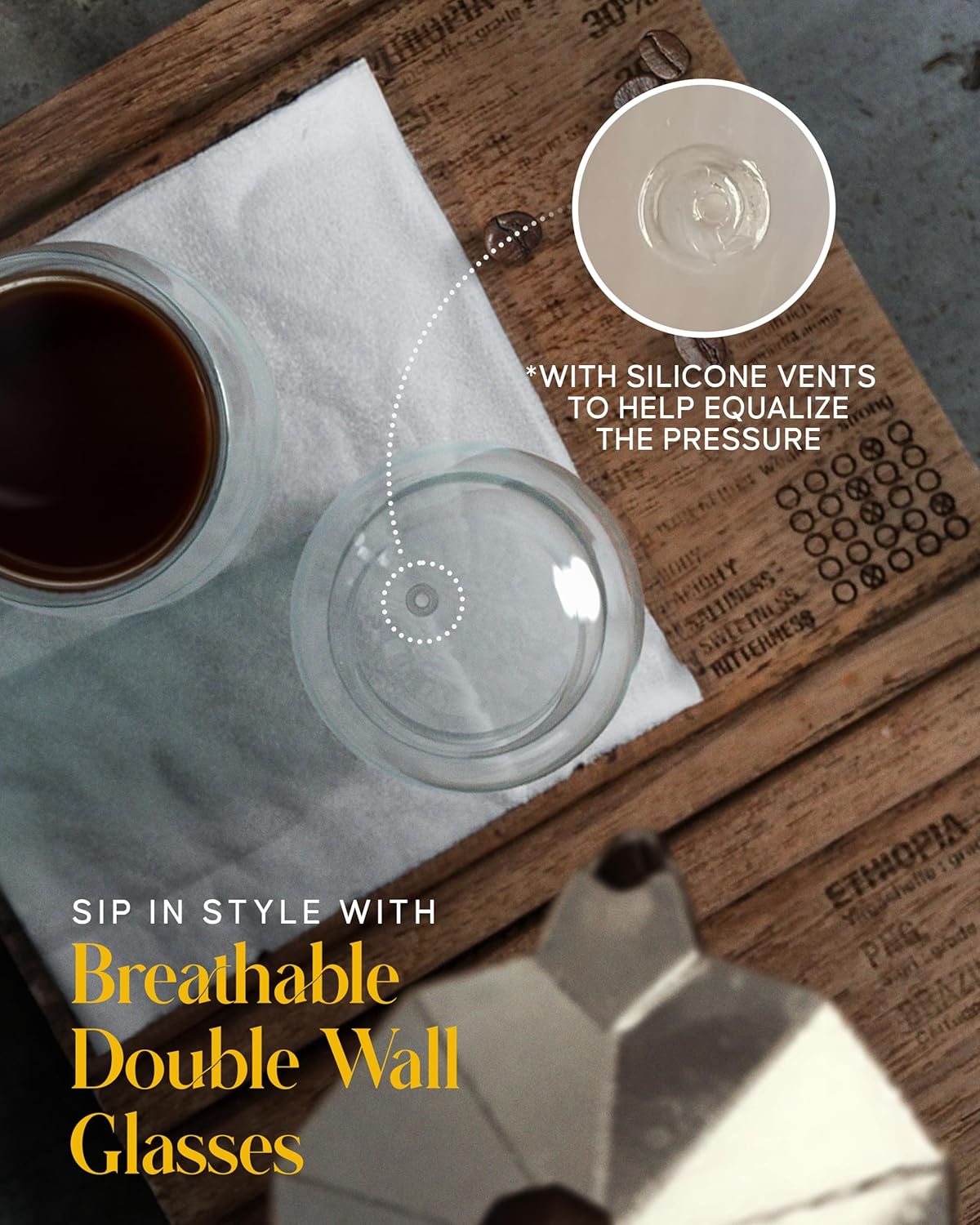 Kitchables Espresso Cups Set of 4, 2.7oz - Durable Double Walled Espresso Shot Glass - Expresso Shots Cup Compatible With Nespresso Machines - demitasse cups - Tasas De Café Expreso