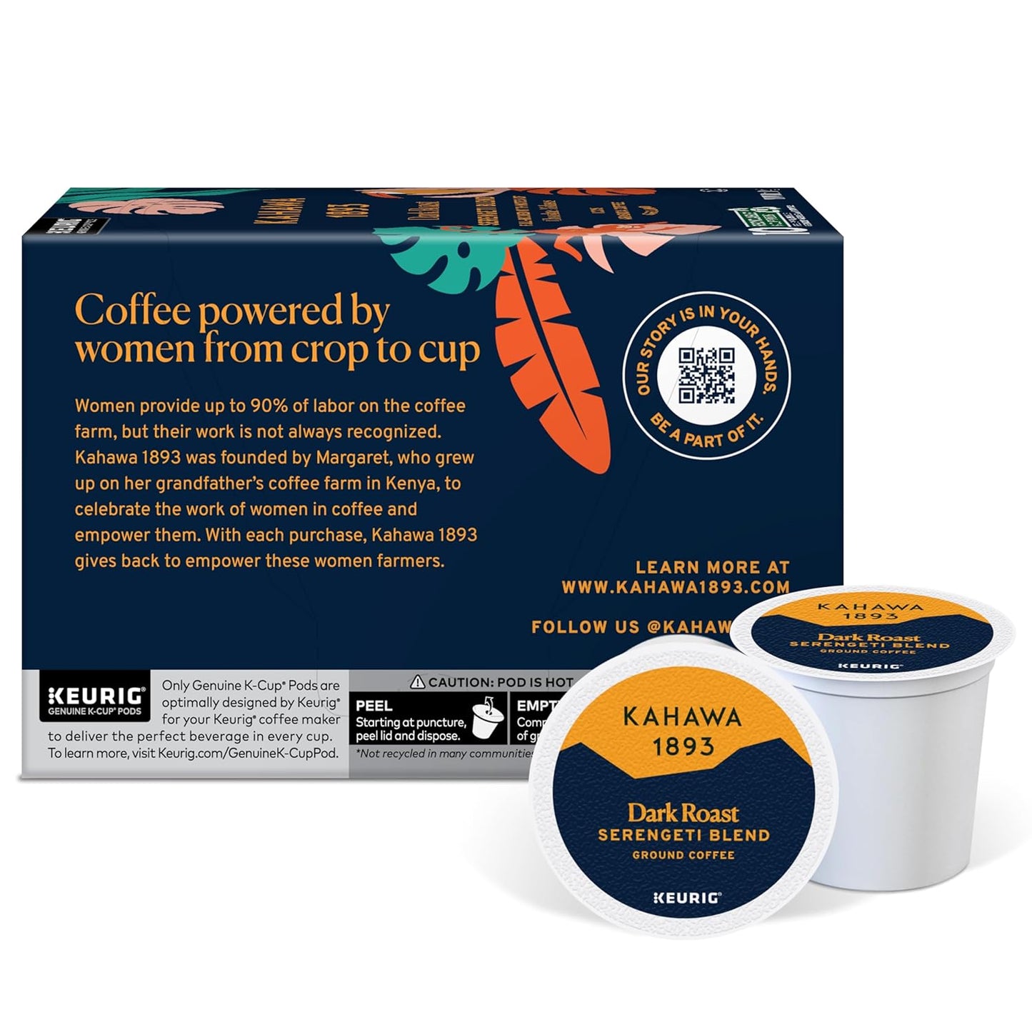 Kahawa 1893 Dark Roast Coffee K-Cup Pods Serengeti Blend (60 Count) - As Seen on Shark Tank, Low Acid, High Antioxidants, Naturally Sweet, Organically Grown, Ethically & Sustainably Sourced