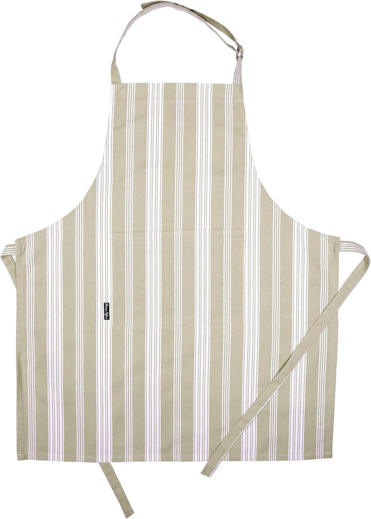 AMOUR INFINI Cotton Striped Aprons for Women with Pockets - Adjustable Strap and Waist Ties Printed Apron for Baking, Cooking, Gardening (27.5 x 33 Inches - Tan)