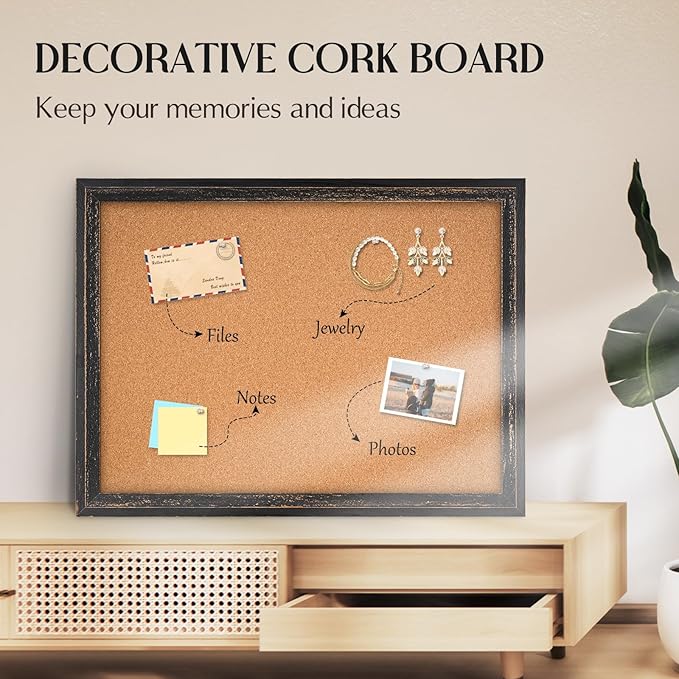 Cork Board Bulletin Board, Rustic Black Wooden Frame, Decorative Hanging Pin - Image 7