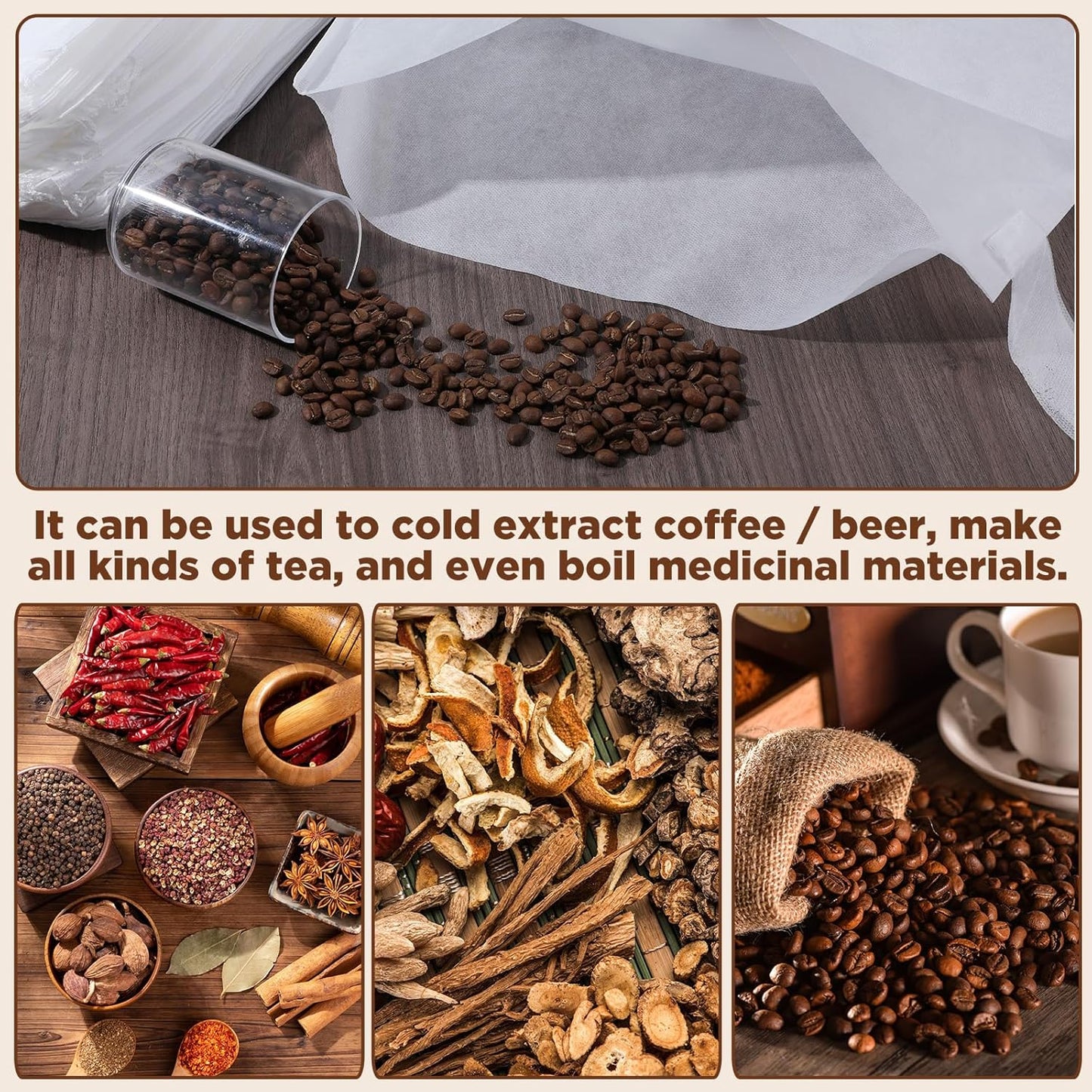 100 Pack 16" x 20" Commercial Cold Brew Coffee Filters – Disposable Non-Woven Fabric Filter Bags for 5-Gallon Buckets, Coffee Shops & Home Brewing