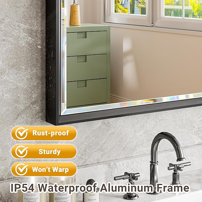 48 x 36 Black Framed Mirror for Bathroom, Beveled Black Bathroom Vanity Mirror - Image 4