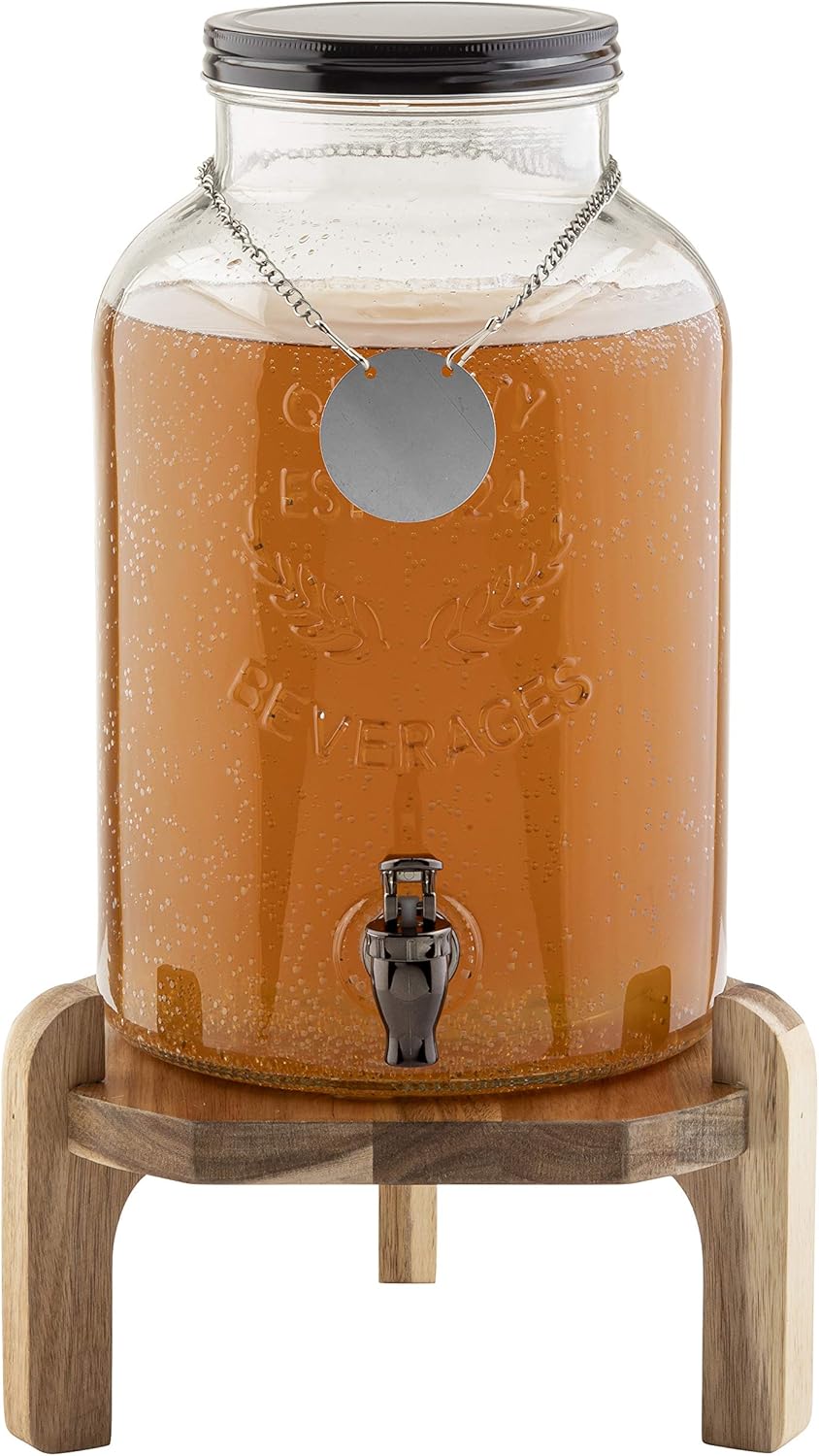 TableCraft 10757 Acacia Beverage Dispenser Stand, Wood Base for Easy Pouring, Fits BDG1000, BDG2000, BDG3000, 10090 and 10699, 10" x 5.75", Natural Finish